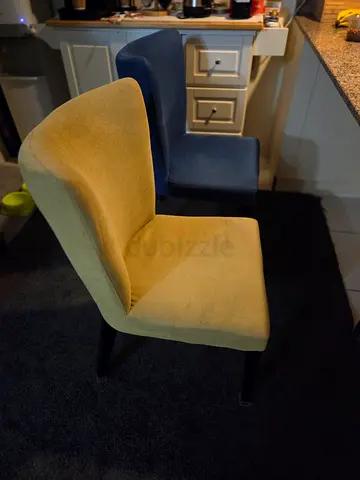 Set of 4 Modern Upholstered Dining Chairs - Yellow and Blue