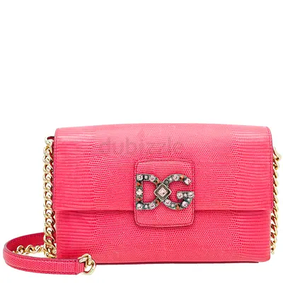 Authentic Dolce  Gabbana Red Lizard Millennials Flap Chain Bag