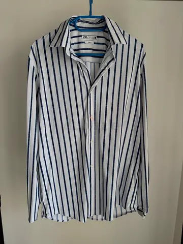 Zara Men Blue  White Stripes Shirt Size S