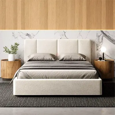 Used Modern Upholstered King Bed with Padded Headboard - Cream