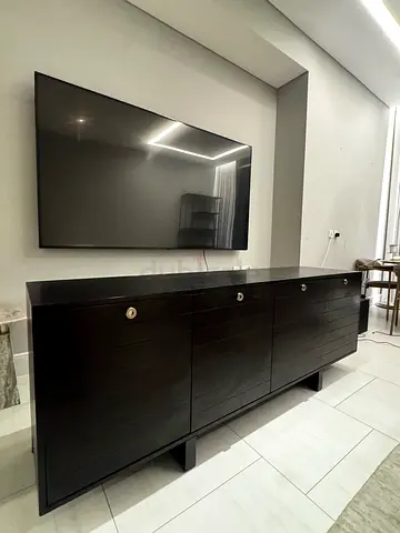 Large Black Wooden Entertainment/TV Cabinet with Drawers
