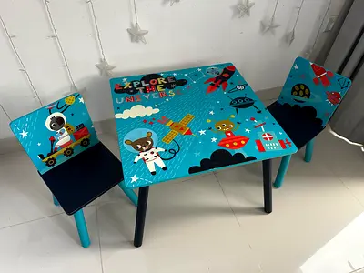 Kids Space-Themed Table and 2 Chairs Set - Good Condition