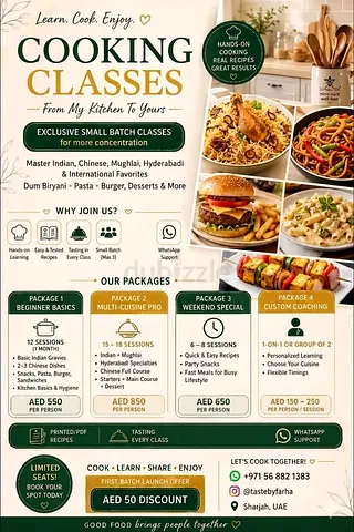 Cooking Classes - Indian, Chinese, Mughlai and Hyderabadi