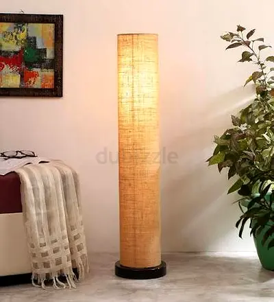 Tall Cylindrical Floor Lamp with Woven Shade