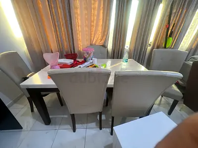 6-Seater Marble Top Dining Table with Upholstered Chairs