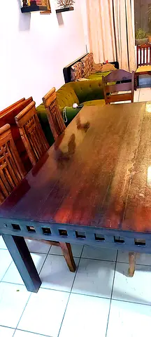 Solid Wood Dining Table with 6 Chairs - Good Condition