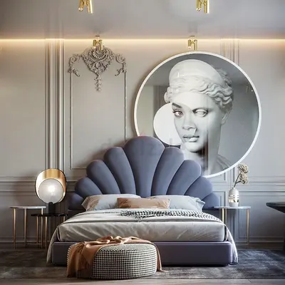 Stylish Shell-Back Upholstered Bed — Queen Size, Light Purple