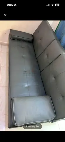 Compact 3-Seater Faux Leather Sofa bed- Grey, Good Condition