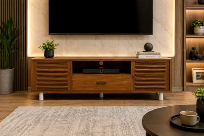 Modern Walnut Brown TV Cabinet with Drawer – Luxury TV Unit For Living Rooms UAE