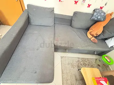 L-shaped Grey Fabric Sofa (2-seater + Chaise) - Used