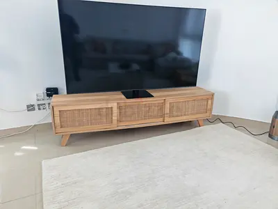 Wooden TV Console / Media Unit with Rattan Doors - Light Oak