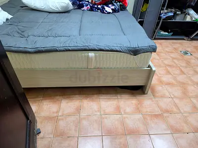 King bed frame with mattress — light wood, good condition