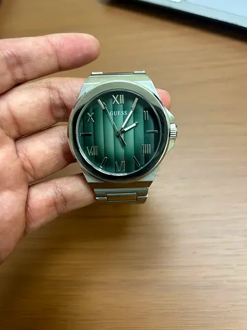 Guess mens stainless steel watch with green dial