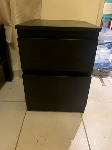 Dark brown wooden bedside table / nightstand with two drawers