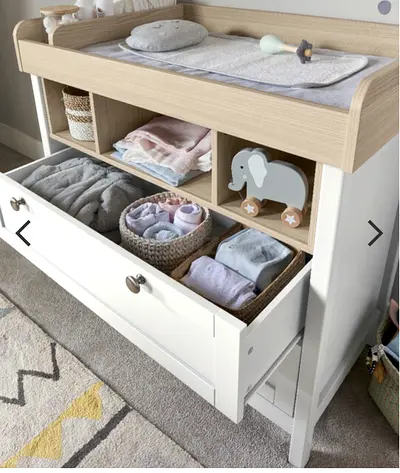 Changing Table with Storage Drawers and Shelves - Light Wood  White