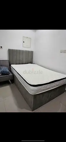 Grey Upholstered Bed Frame with Headboard and Mattress - Single