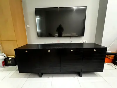 Large Black Wooden Entertainment/TV Cabinet with Drawers
