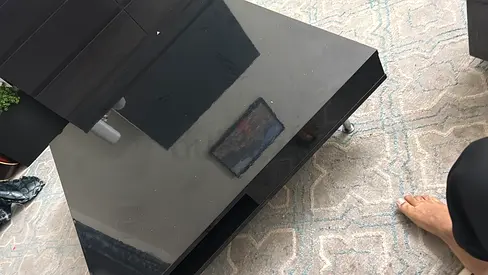 Black Gloss Coffee Table with Lower Shelf - Good Condition