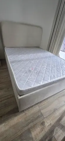 Double Bed Frame with Mattress - Light Beige Upholstery