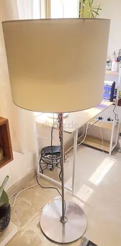2 Floor lamps with white drum shade — chrome base, gently used