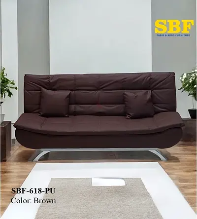 Brown PU Convertible Sofa Bed (SBF-618) - Good Condition