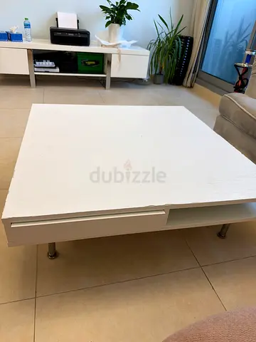 Simple White Coffee Table with Storage Shelf