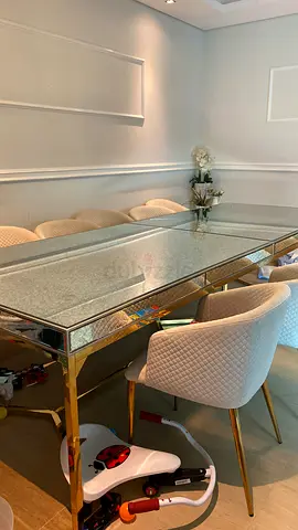 Mirrored Vanity Dressing Table with Two Quilted Stools