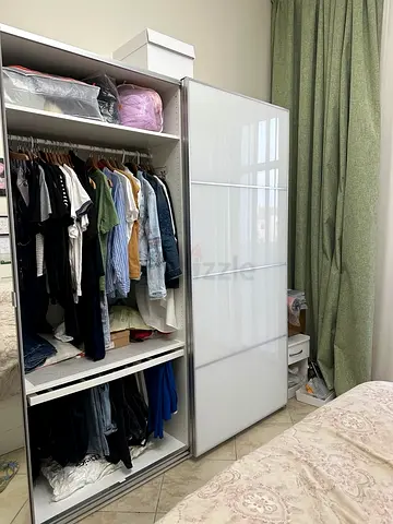 White Sliding Door Wardrobe with Hanging Rail and Shelves - Flawless Condition