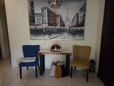 Set of 4 Modern Upholstered Dining Chairs - Yellow and Blue