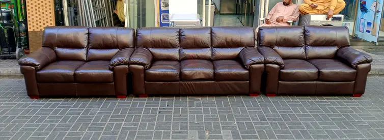 Dark Brown Leather 3-Piece Sofa Set — Comfortable Reclining Seats