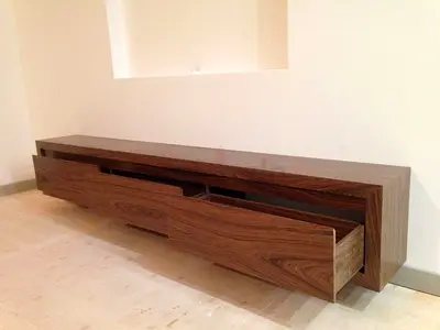 Custom Made MDF TV Console with Curved Edge Design – Modern Minimalist Wooden TV Unit with Seamless