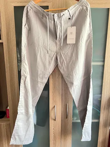 Light grey linen casual slim-fit trousers - brand new with tag