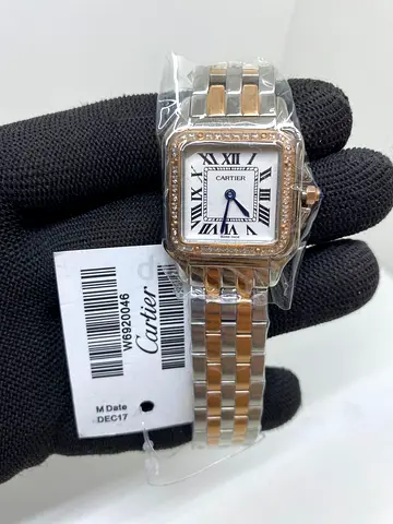 Cartier two-tone ladies Master Copy wristwatch with stones bezel