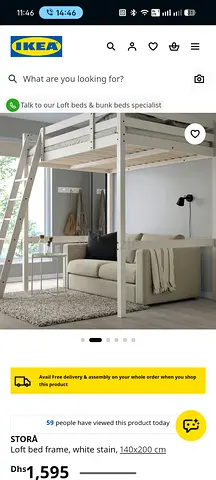 IKEA STORA High Loft Bed Frame with 2 Mattress + Ladder - Sturdy Wooden Frame