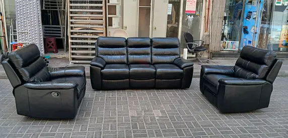 Genuine Black Leather Recliner Sofa 3+1+1