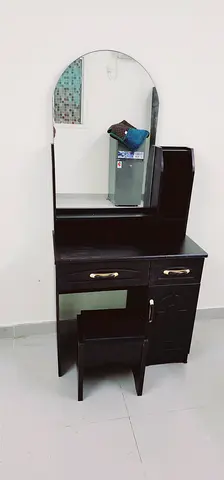 Brand New Wooden Dressing Table with Mirror and Stool - Dark Finish