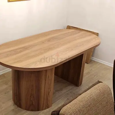 Luxury oval Wooden Dining Table with Ribbed Cylinder Base – Contemporary Custom Dining Table Design