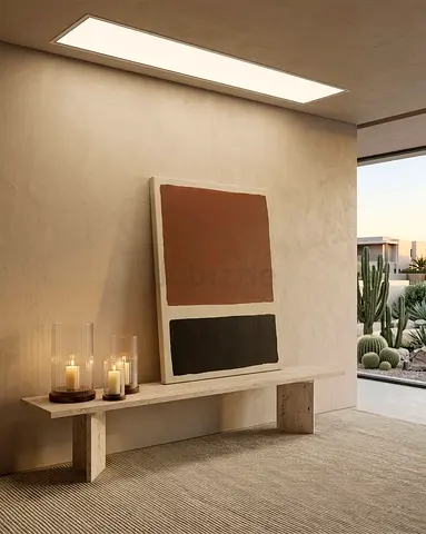 Long Minimal Travertine Stone TV Unit