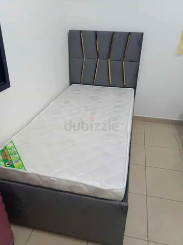 Single Bed with Mattress and Upholstered Headboard
