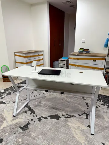 White Minimal Study Desk with Cable Hole