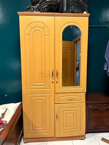2-Door Wooden Wardrobe with Mirror - Good Condition
