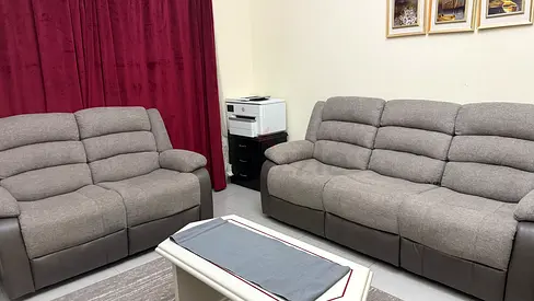 Grey 3-seater and 2-seater Sofa Set - Comfortable Recliner Style along with Coffee Table and Carpet