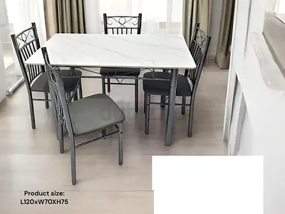 Dining table set for 4 with marble-effect top and metal frame