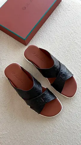 Loro piana palm sandals Black Leather Cross-Strap Slide Sandals