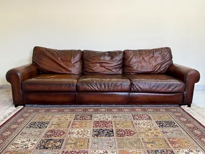Pottery Barn Turner Leather Sofa - Luxe Cognac Brown | Deep Comfort | Designer Statement Piece