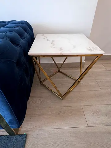 Marble Top Geometric Gold Side Table