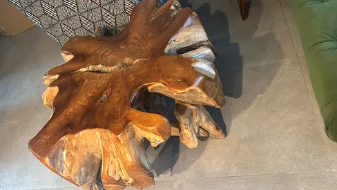 Natural Teak Root Coffee Table - Solid Wood Rustic Centerpiece