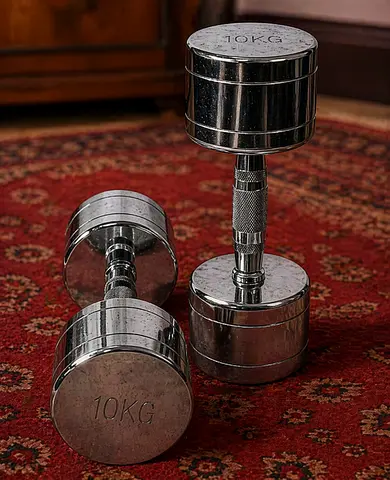 Pair of 10kg Chrome Dumbbells - Solid Fixed Weights