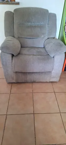 Comfortable single gray fabric recliner chair - good condition