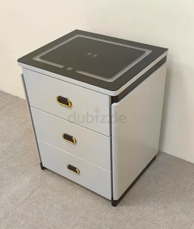 MULTI FUNCTIONAL BEDSIDE TABLE WITH LED LIGHT, WIRELESS CHARGING, BLUETOOTH  SAFE BOX